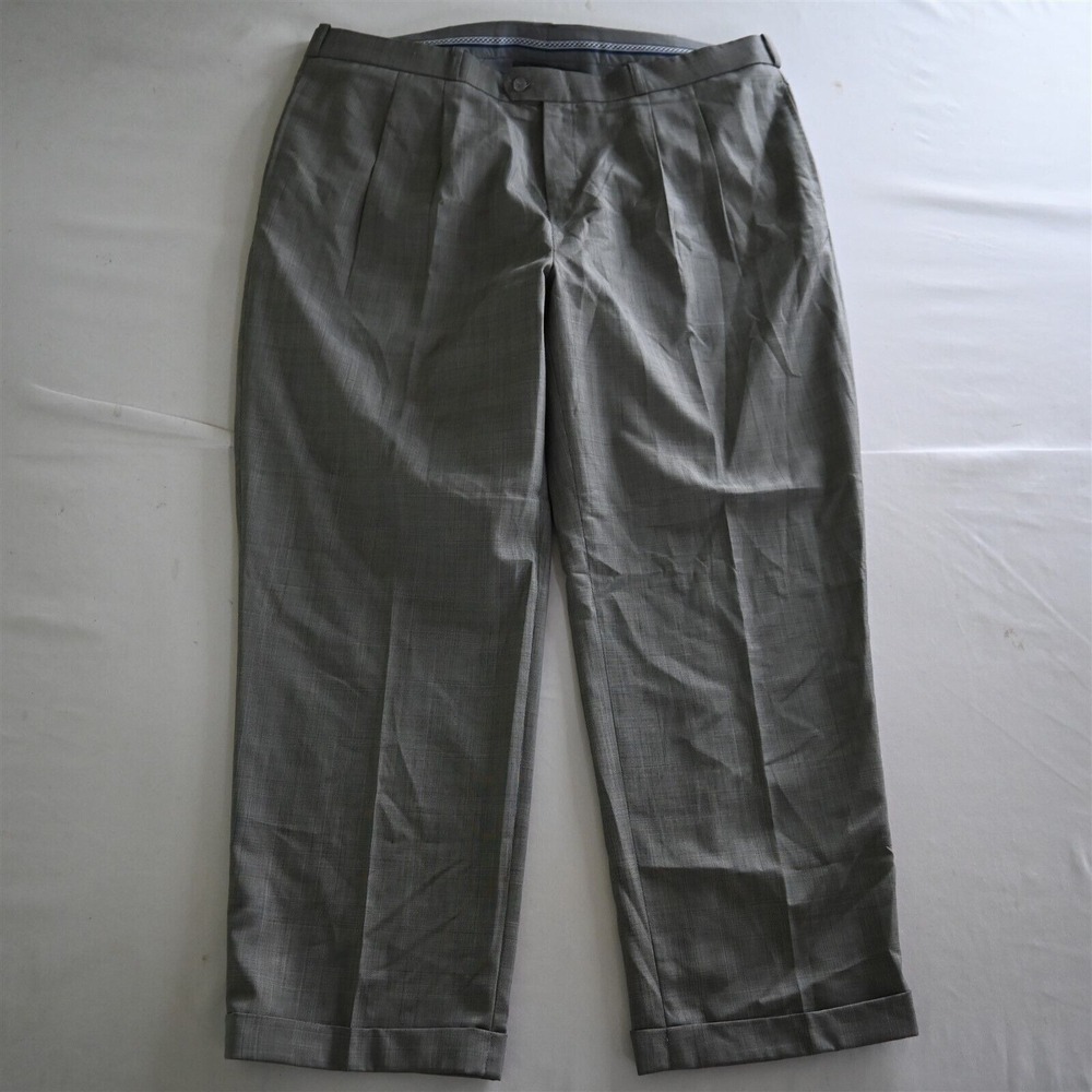 Bespoke Mens 40x30 Gray Glenn Check Pleated Cuffed Dress Pants‎